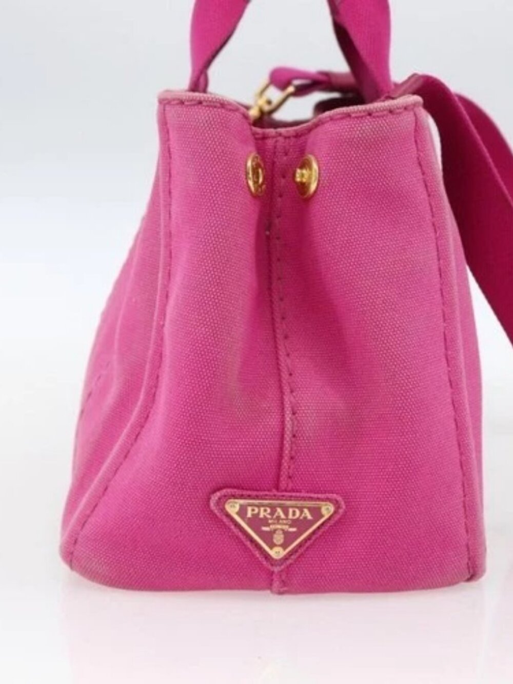 PRADA Canapa PM Hand Bag Canvas 2way Pink Gold Auth ka2235 - Picture 3 of 16